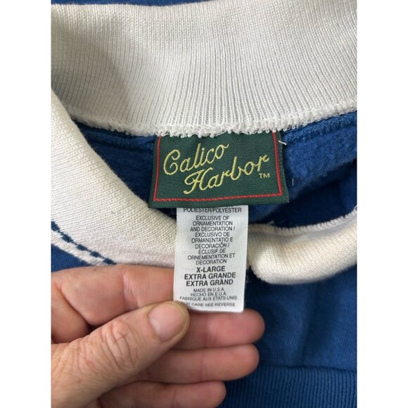 VTG Sz XL Collared Sweatshirt Grannycore Winter Forest Bird Chipmunk Cardinal - Picture 6 of 10